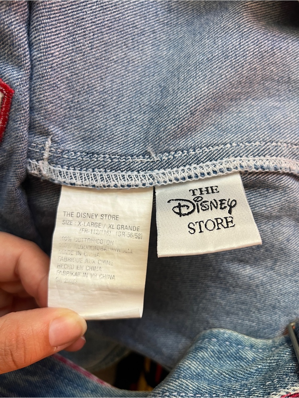 Disney Blue Denim Short Overalls with Red Gingham Accents - Picture 6 of 6